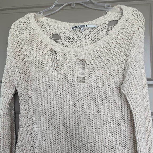 Pam & Gela Cream Distressed Sweater - Picture 3 of 5